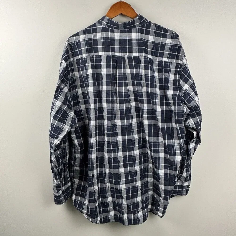 Peter Millar Men XXL Blue Plaid Shirt Cotton Button Down Shirt Long Sleeve